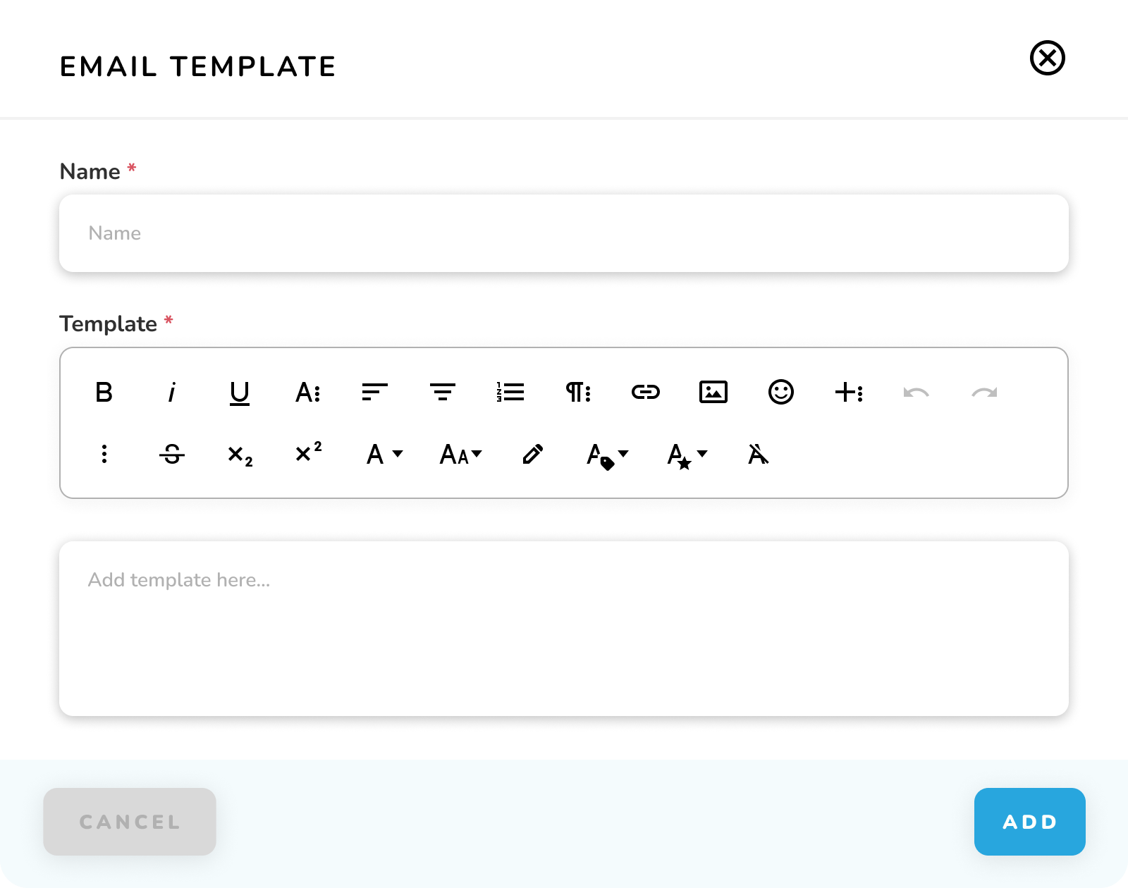 Email Template - Add Popup